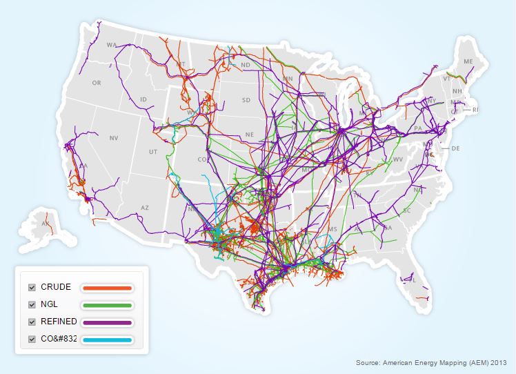 US natural gas and crude pipelines